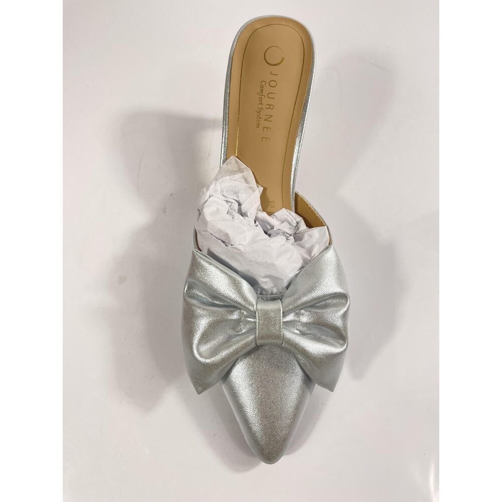 Journee Tiarra Shoes Women's Size 12 Silver Sparkle Bow Mule Stiletto Heels New